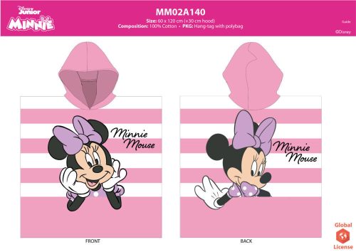 Disney Minnie egér gyerek poncsó - 100% pamut- 60x120 cm - rózsaszín