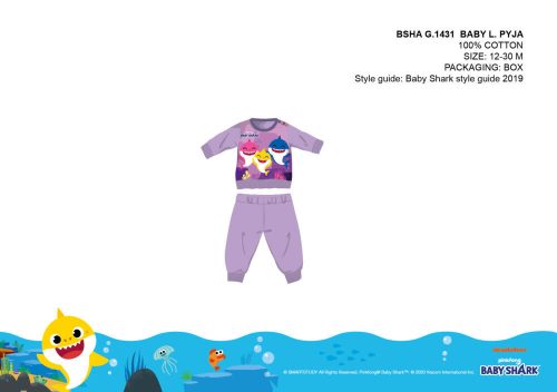 Baby Shark baba pizsama - jersey pamut pizsama - lila - 92