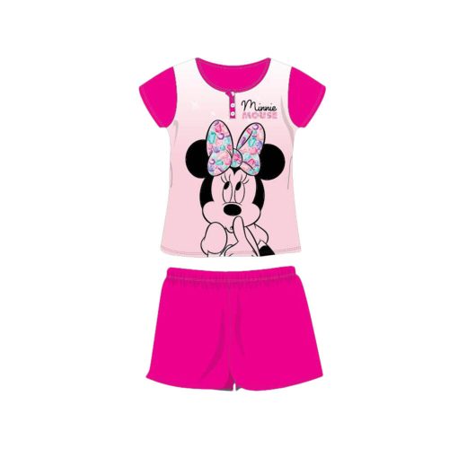 Nyári rövid ujjú gyerek pamut pizsama - Disney Minnie egér - Minnie felirattal - pink - 128