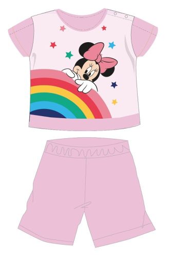 Disney Minnie egér nyári rövid ujjú baba pizsama - pamut jersey pizsama - szívárvány mintával - világosrózsaszín - 86