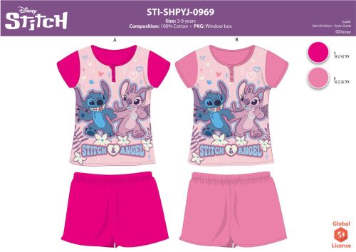 Stitch nyári rövid ujjú gyerek pizsama kislányoknak - pamut pizsama